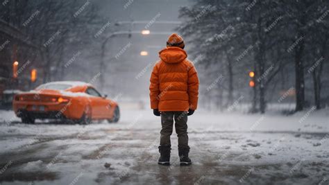 Premium Photo | 10yearold boy alone in futuristic snowstorm for a ...