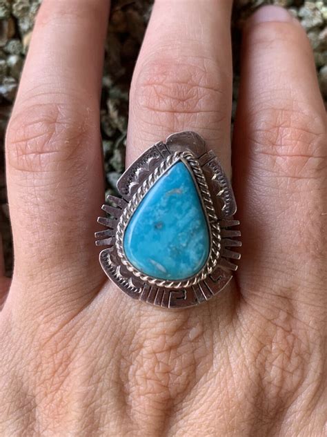 Navajo Kingman Turquoise Stamped Sterling Silver St Gem