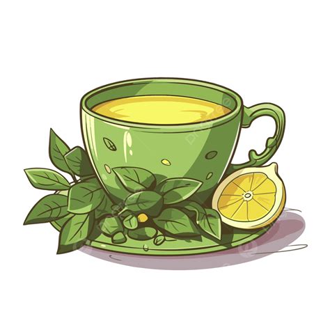 Green Tea Vector Sticker Clipart Tea In A Cup With Lemon Cartoon