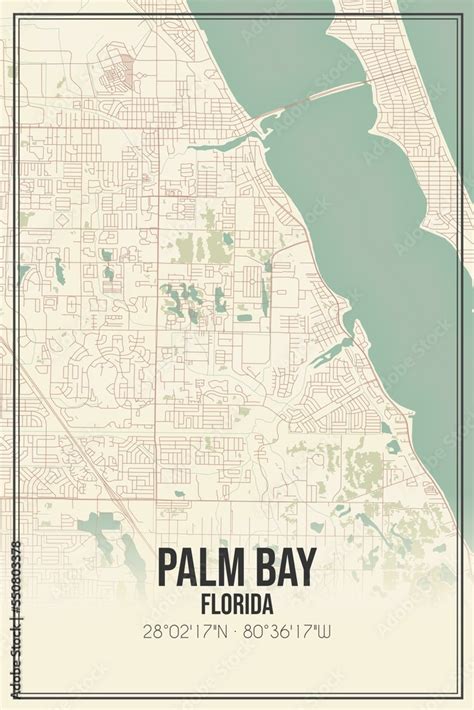 Retro US city map of Palm Bay, Florida. Vintage street map. Stock Illustration | Adobe Stock