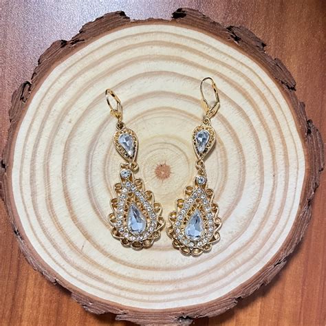 Carved Droplet Shape Shiny Rhinestone Decor Dangle Earrings Temu