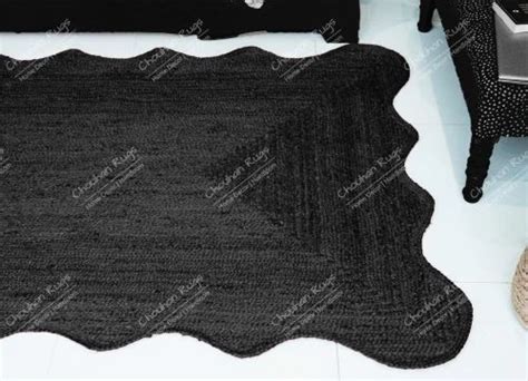 Scalloped Jute Rug Black Jute Scallop Boho Decor Handmade Rug