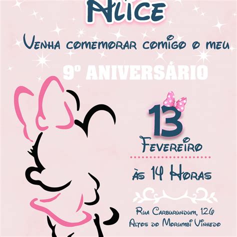 Convite Virtual Minnie Rosa Contorno Elo Produtos Especiais