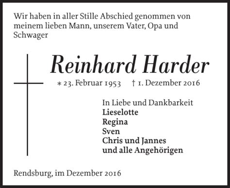 Traueranzeigen Von Reinhard Harder Sh Z Trauer