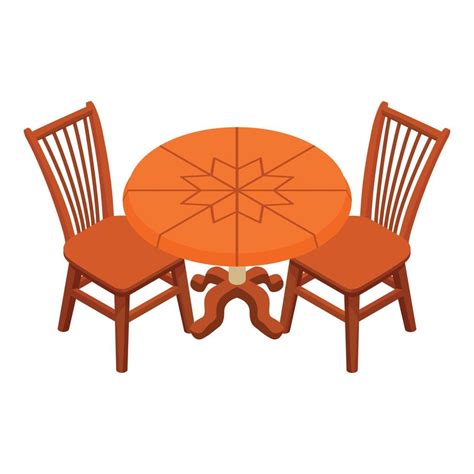 Dining Furniture Icon Isometric Vector Wooden Round Dining Table And