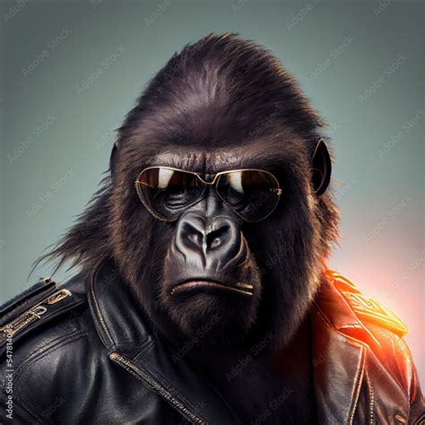 Portrait Of Gorilla Wearing Sunglasses Cool Gorilla In Shades Stock