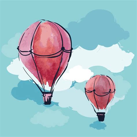 Watercolor Hot Air Balloon In Sky Stock Vector O Ta