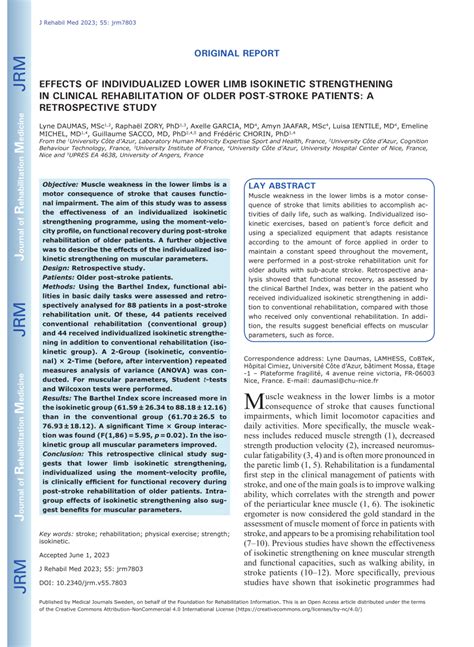 (PDF) Effects of individualized lower limb isokinetic strengthening in ...
