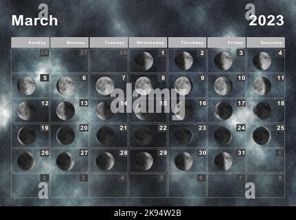 March 2023 Lunar calendar, Moon cycles, Moon Phases Stock Photo - Alamy