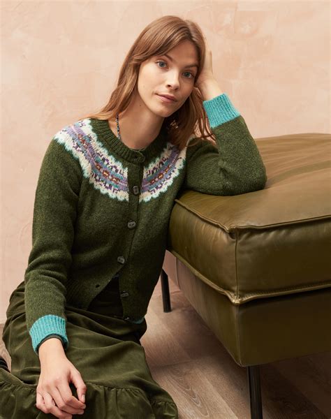 Wool Fair Isle Yoke Cardigan In Sorrel Knitwear Brora