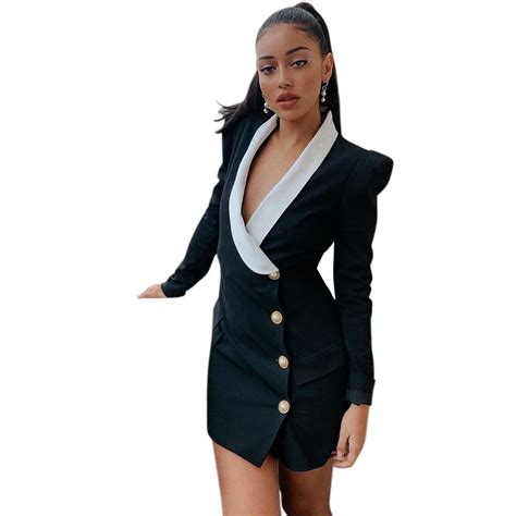 Dushu Autumn Dress Women Suit Pleated Dress Black Irregular Suit Dress Simple Slim Office Midi