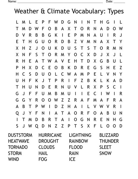 Weather And Climate Vocabulary Types Word Search Wordmint