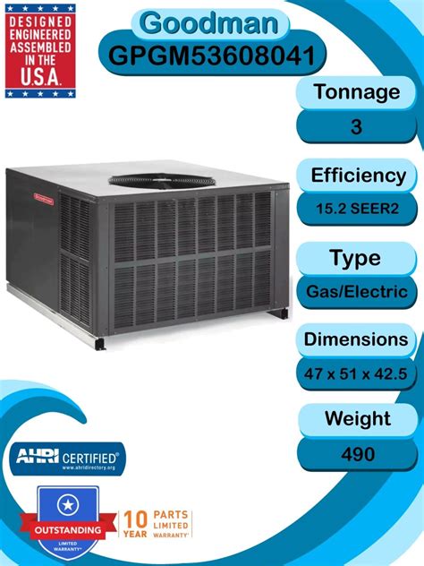 Goodman GPGM53608041 15.2 SEER2 3 TON Gas/Electric Packaged Unit