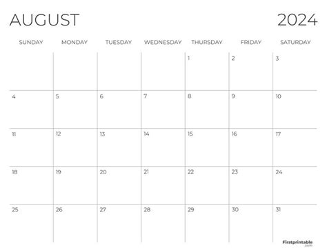 Free Printable Editable And Fillable August Calendars 2024 With Holidays