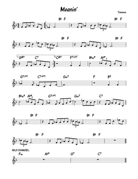 Moanin Sheet Music For Piano Solo Easy