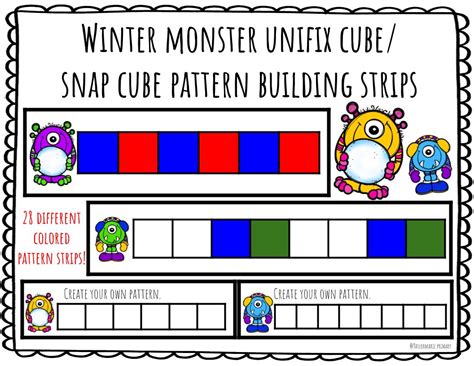 Winter Math Monster Unifix Cube Snap Cube Pattern Strips Made