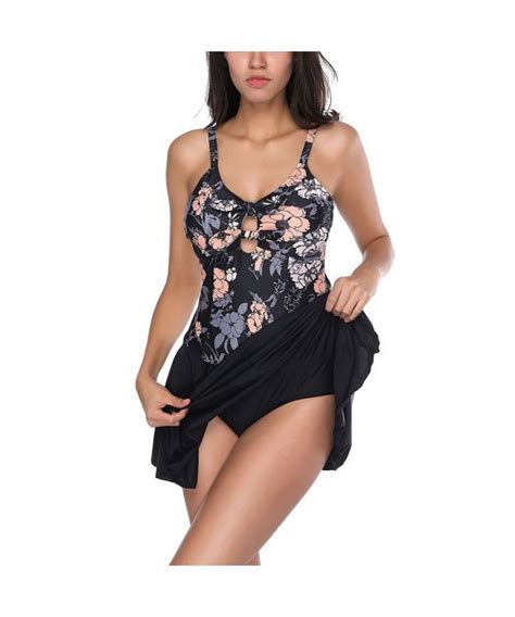 Women Vintage Floral Printed Swimsuit One Piece Skirtini Cover Up