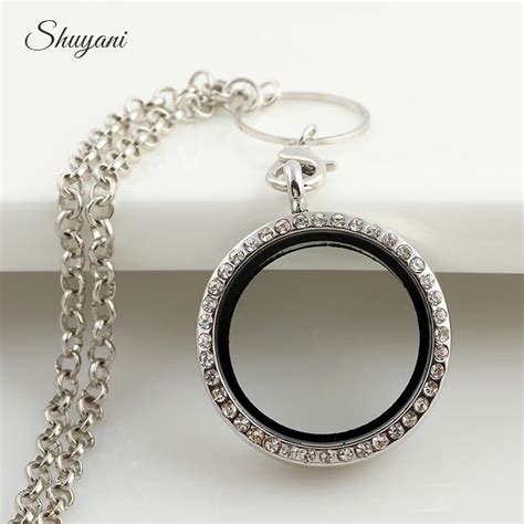 New Arrival 30mm Silver Rhinestone Floating Locket Round Magnetic Glass