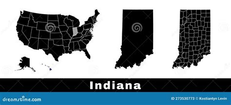 Map of Indiana State, USA. Set of Indiana Maps with Outline Border ...