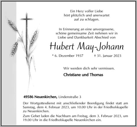 Traueranzeigen Von Hubert May Johann Noz Trauerportal