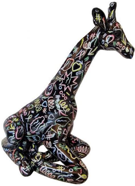 Casa Padrino Luxus Deko Skulptur Giraffe Schwarz Mehrfarbig H Cm