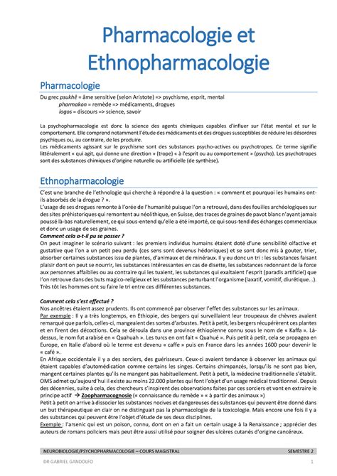 Cours Magistral Psychopharmacologie NEUROBIOLOGIE