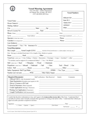 Fillable Online Vessel Mooring Agreement City Of Kodiak Fax Email