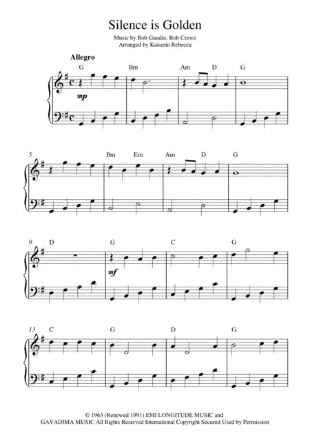 Silence Is Golden (arr. Kaiserin Rebecca) by Bob Gaudio Sheet Music for ...