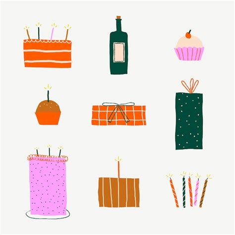 Free Vector Birthday Celebration Cute Stickers Doodle Set