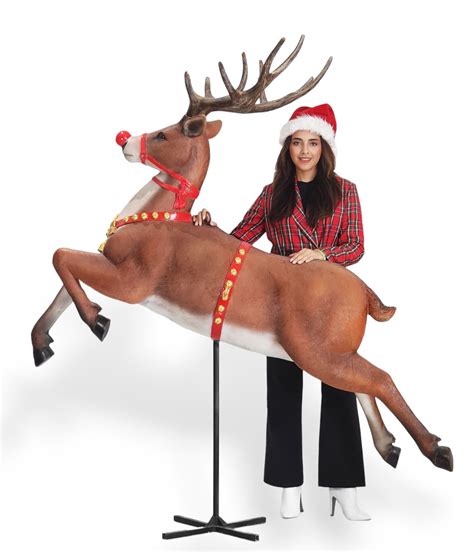 Christmas Reindeer Statue Jumping And Flying Life Size