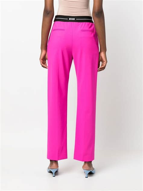 Msgm Logo Waistband Straight Leg Trousers Farfetch