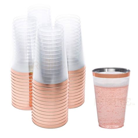 Rose Gold Plastic Cups 14 Oz 50 Pack Hard Clear Plastic Cups