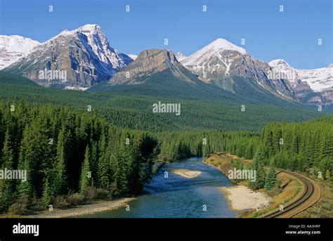 Morants Curve Canadian Pacific Railway Train Tracks Near Lake Louise In