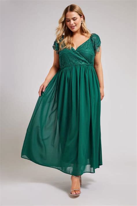 Yours London Plus Size Green Lace Wrap Maxi Dress Yours Clothing