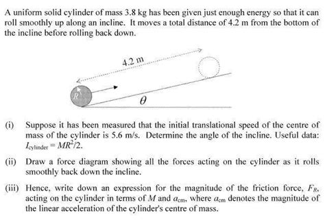 Cylinder rolling up inclined plane - Rolling without slipping