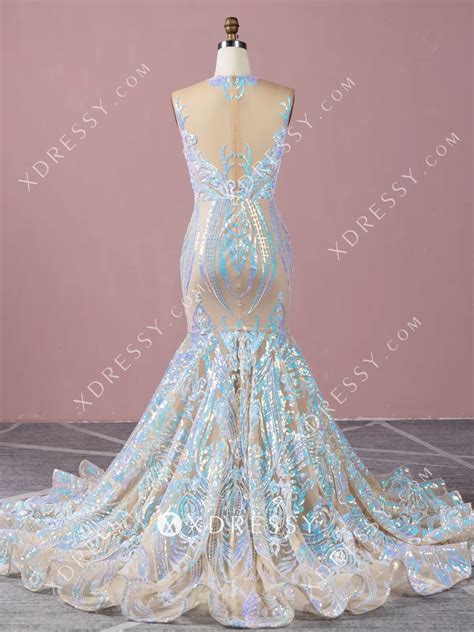 Iridescent Pink Blue Sequin Long Prom Dress Xdressy