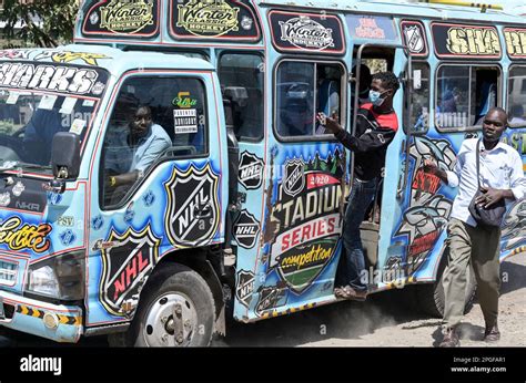 Kenya Nairobi Graffiti Street Art And Traffic Colorful Painted Sacco