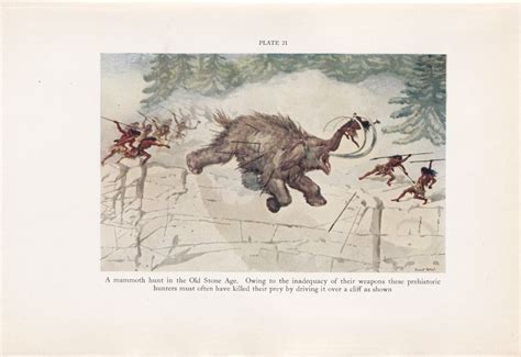 1934 Mammoth Hunt Print Caveman Print Original Vintage Print