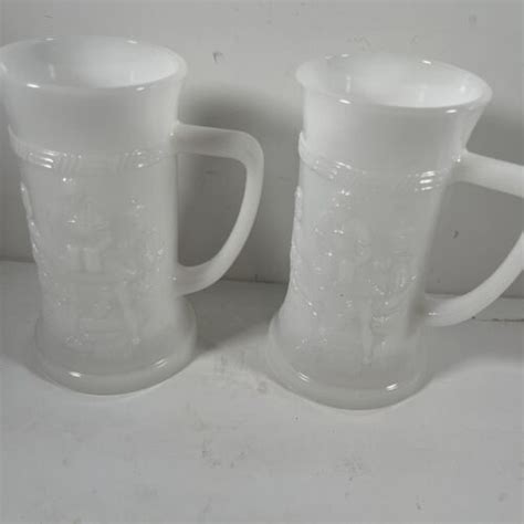 Vintage Federal Milk Glass Pedestal Beer Steins Set Of