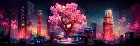 Premium Photo Fantasy Night City Japanese Landscape Neon Light