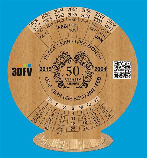 50 Years Perpetual Calendar Laser Cut Wooden Design Free Vector