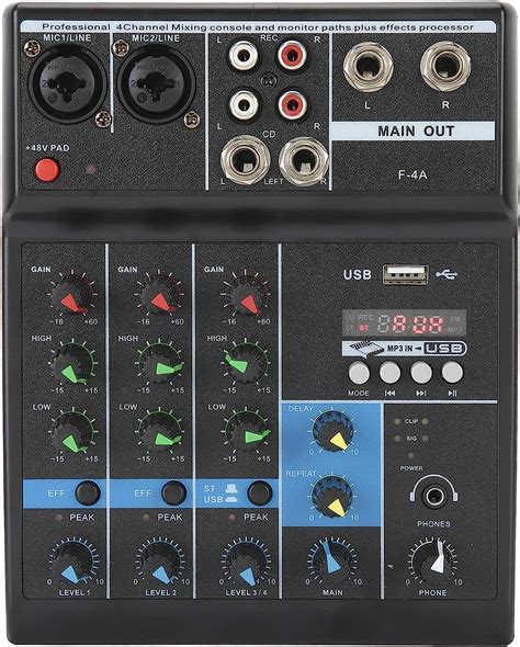 Professioneller Audio Mixer 4 Kanal USB Stereo Mischpult Mit