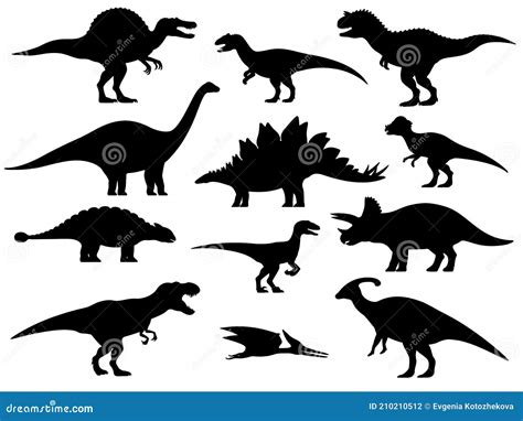 Set Silhouettes Of Dinosaurs Stock Vector Illustration Of Huge