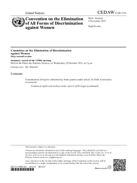 Fillable Online CEDAW C SR 1338 Convention On The Elimination Of All