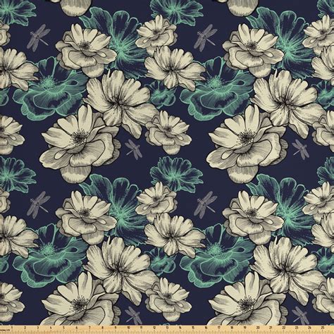 Vintage Fabric By The Yard Upholstery Pattern With Blooming Wild