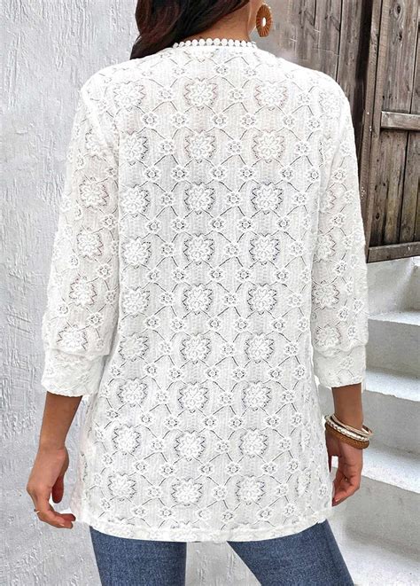 ROTITA Plus Size Patchwork White Round Neck Light Cardigan Rotita