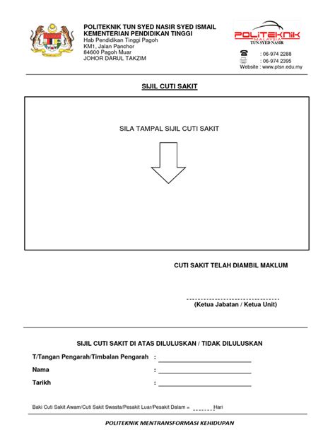 Borang Cuti Sakit Manual Pdf