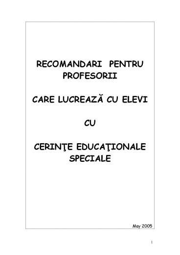 Recomandari Pentru Profesorii Care Lucreaz Cu Elevi Cu Cerin E