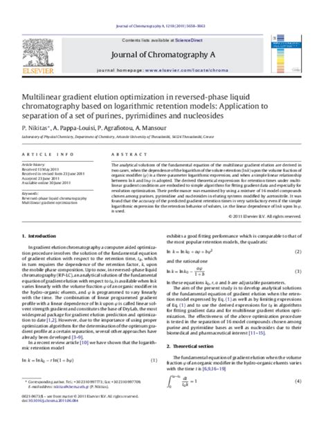 Pdf Optimisation Technique For Stepwise Gradient Elution In Reversed Phase Liquid