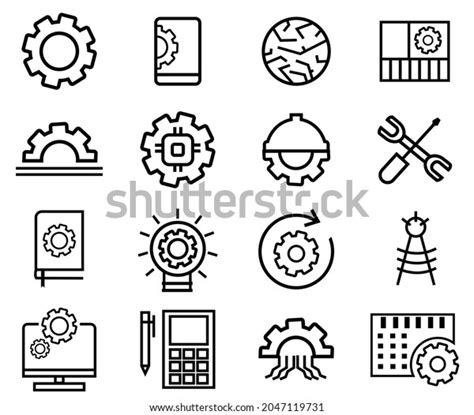 Engineering Icons Set Includes Such Manufacturing Stock Vector Royalty